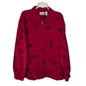 Chico’s Size 2 Women’s Size Large Red Zip Up Embroidered Tribal Aztec Figures